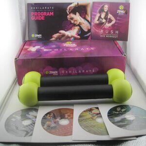 Zumba Fitness Exhilarate Body Shaping System 5 DVD Set Toning Sticks & Guide